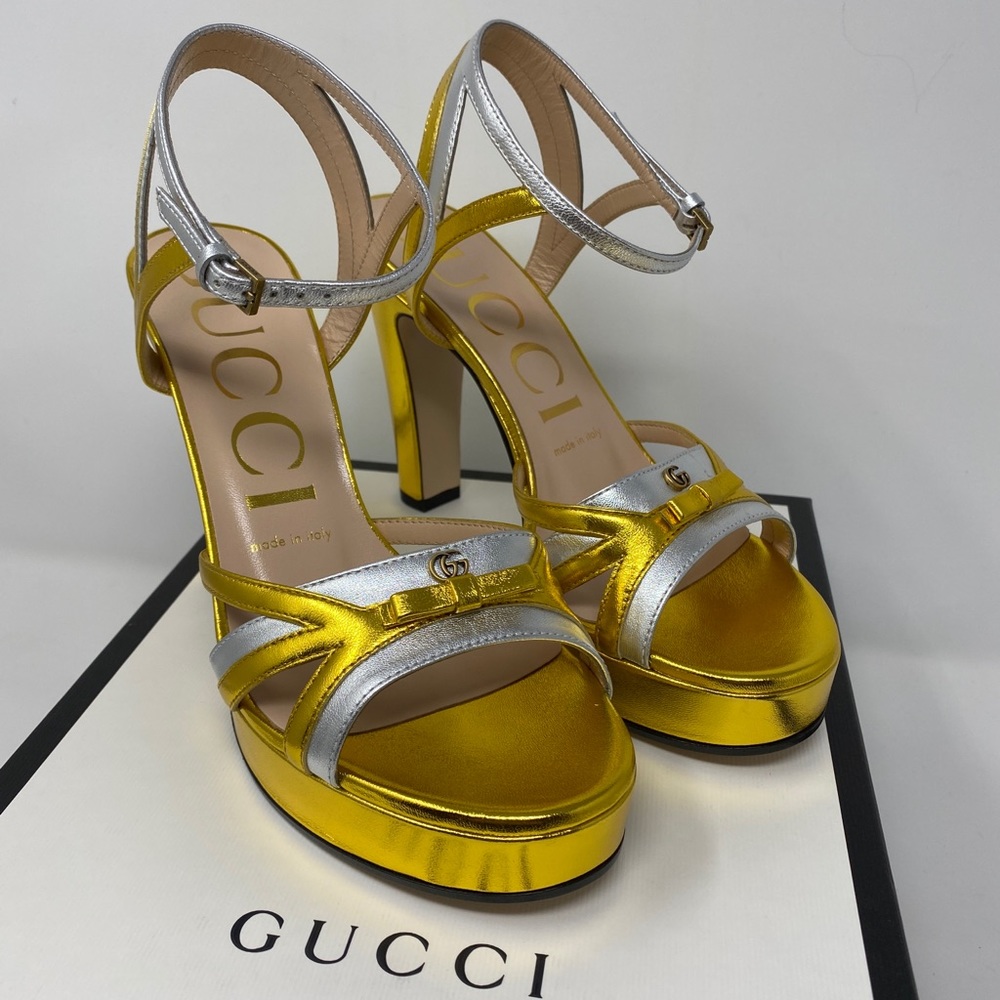 Gold and Silver Leather Napa Silk Argento Sandals
